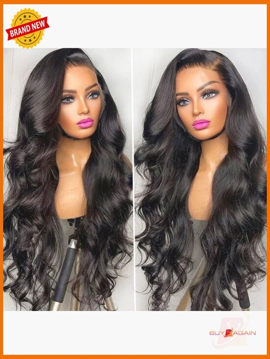24in Body Wave Lace Front Wig Human Hair Black Women Glueless HD Curly Frontal main image 4
